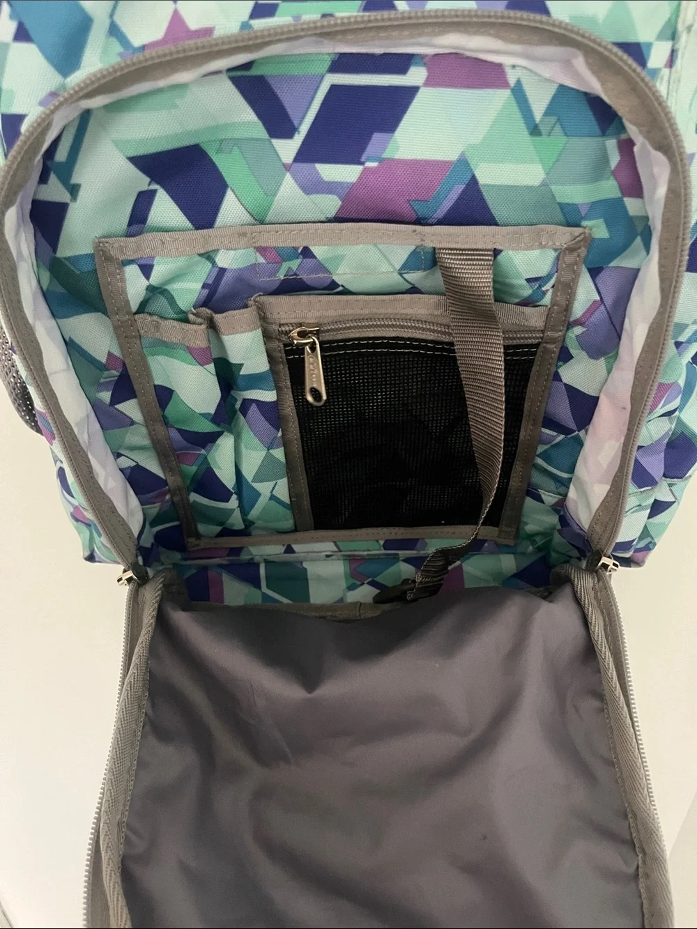 L.L. Bean Geometric Print Backpack in Teal, Navy, Purple